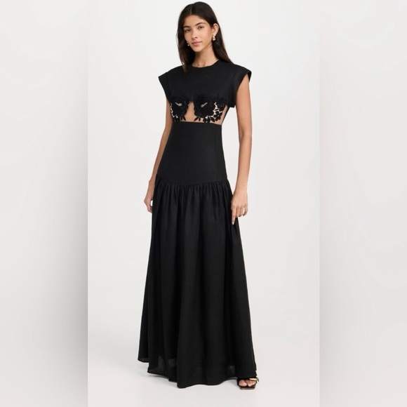 Silvia Tcherassi Hanane maxi gown black Dress with floral embroidery size small - Picture 2 of 10